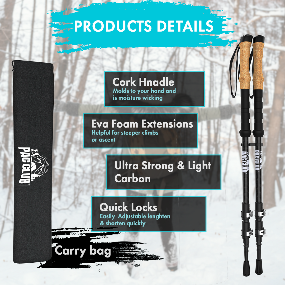 PAC Club - 3K Carbon Fiber Trekking Poles